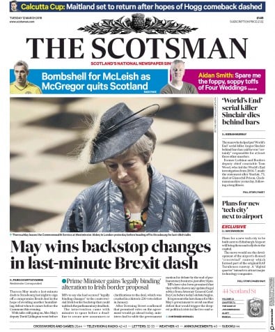 The Scotsman Newspaper Front Page (UK) for 12 March 2019