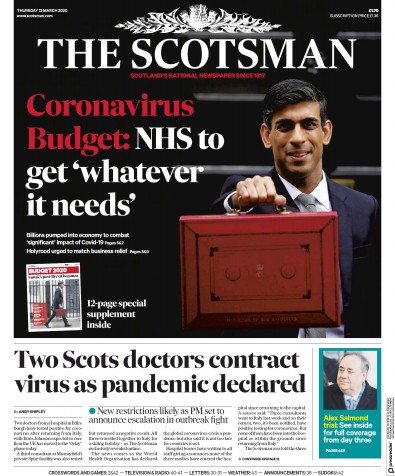 The Scotsman Newspaper Front Page (UK) for 12 March 2020
