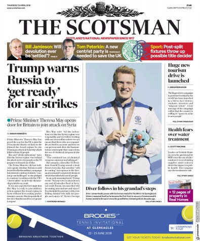 The Scotsman Newspaper Front Page (UK) for 12 April 2018