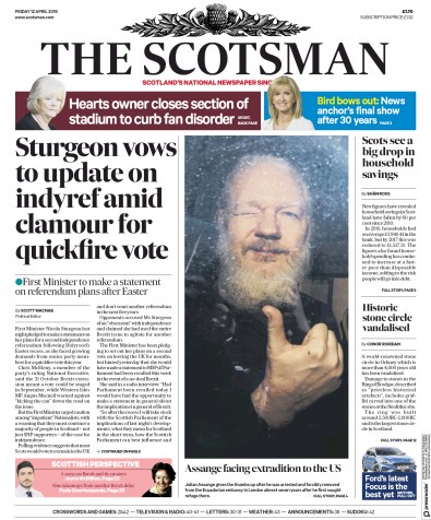 The Scotsman Newspaper Front Page (UK) for 12 April 2019