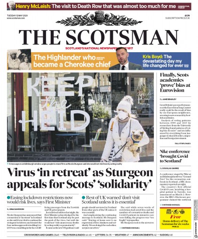 The Scotsman Newspaper Front Page (UK) for 12 May 2020