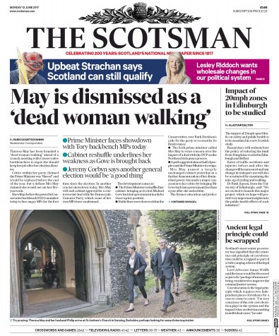 The Scotsman Newspaper Front Page (UK) for 12 June 2017
