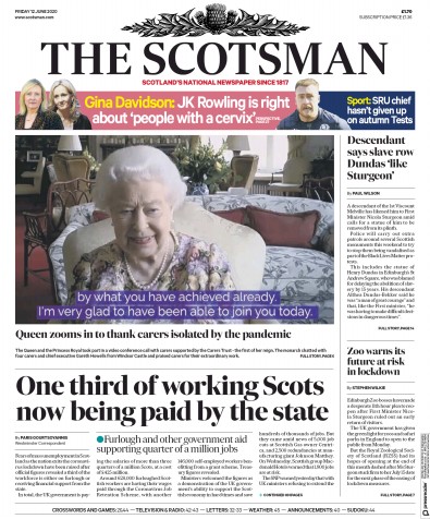 The Scotsman Newspaper Front Page (UK) for 12 June 2020