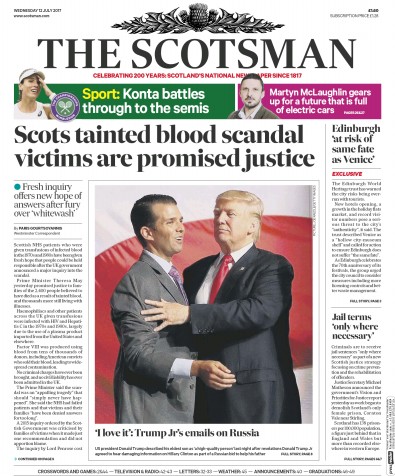 The Scotsman Newspaper Front Page (UK) for 12 July 2017