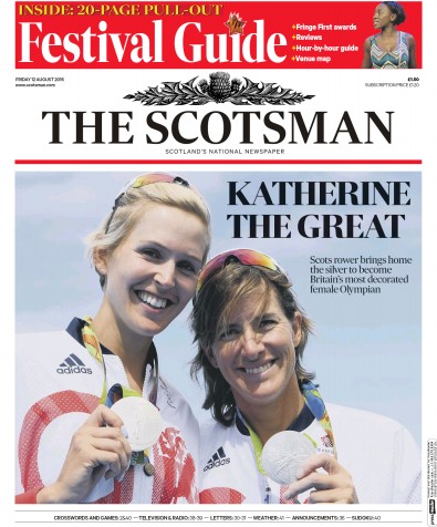 The Scotsman Newspaper Front Page (UK) for 12 August 2016