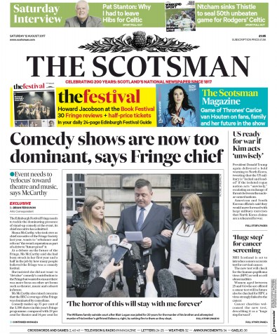 The Scotsman Newspaper Front Page (UK) for 12 August 2017