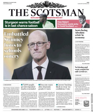 The Scotsman Newspaper Front Page (UK) for 12 August 2020