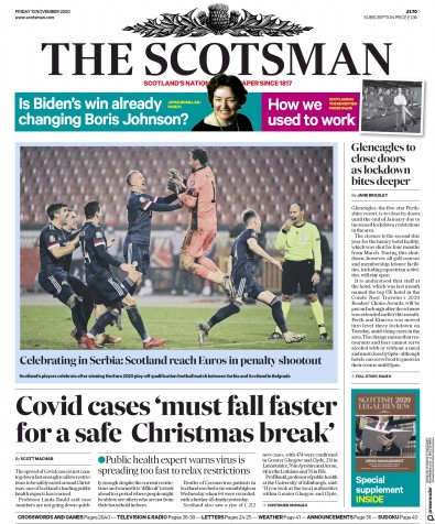 The Scotsman Newspaper Front Page (UK) for 13 November 2020