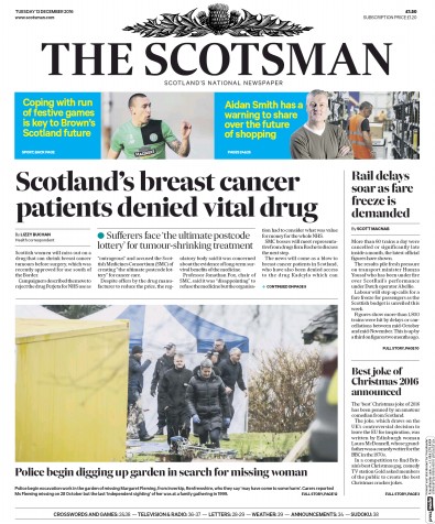 The Scotsman Newspaper Front Page (UK) for 13 December 2016