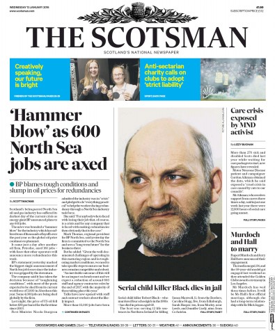 The Scotsman Newspaper Front Page (UK) for 13 January 2016
