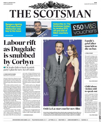 The Scotsman Newspaper Front Page (UK) for 13 January 2017
