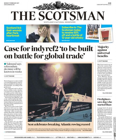 The Scotsman Newspaper Front Page (UK) for 13 February 2017