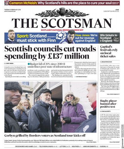 The Scotsman Newspaper Front Page (UK) for 13 February 2018