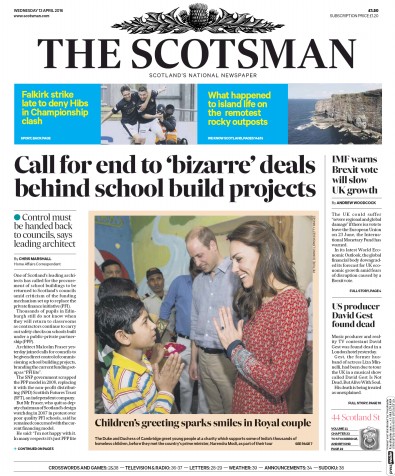 The Scotsman Newspaper Front Page (UK) for 13 April 2016