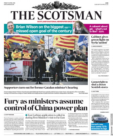 The Scotsman Newspaper Front Page (UK) for 13 April 2018