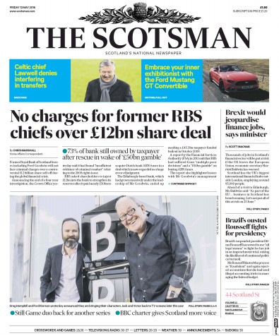 The Scotsman Newspaper Front Page (UK) for 13 May 2016