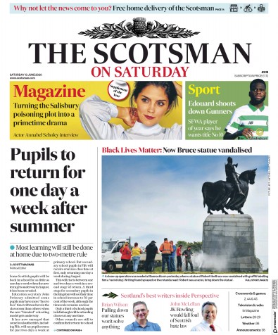 The Scotsman Newspaper Front Page (UK) for 13 June 2020