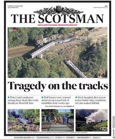 The Scotsman Newspaper Front Page (UK) for 13 August 2020
