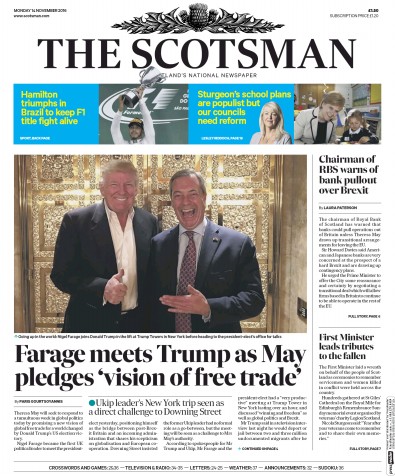 The Scotsman Newspaper Front Page (UK) for 14 November 2016