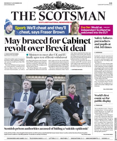 The Scotsman Newspaper Front Page (UK) for 14 November 2018