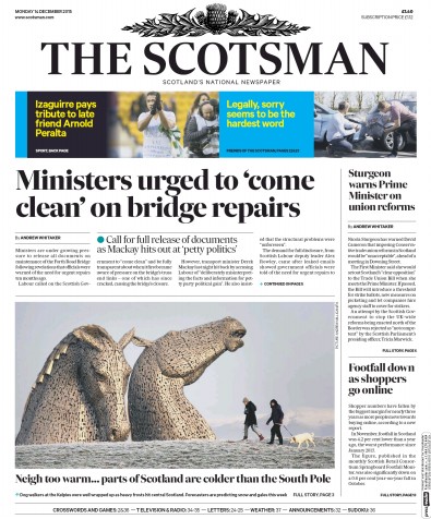 The Scotsman Newspaper Front Page (UK) for 14 December 2015