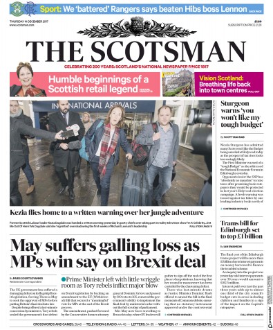 The Scotsman Newspaper Front Page (UK) for 14 December 2017