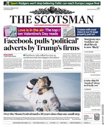 The Scotsman Newspaper Front Page (UK) for 14 February 2019