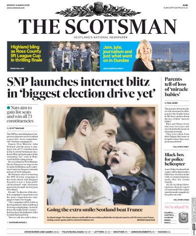 The Scotsman Newspaper Front Page (UK) for 14 March 2016