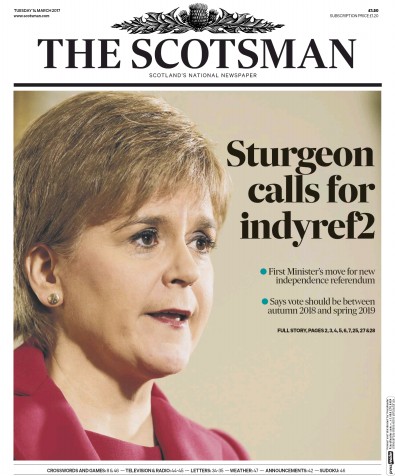 The Scotsman Newspaper Front Page (UK) for 14 March 2017
