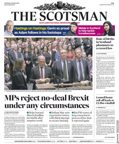 The Scotsman Newspaper Front Page (UK) for 14 March 2019
