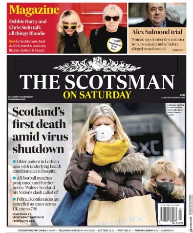 The Scotsman Newspaper Front Page (UK) for 14 March 2020