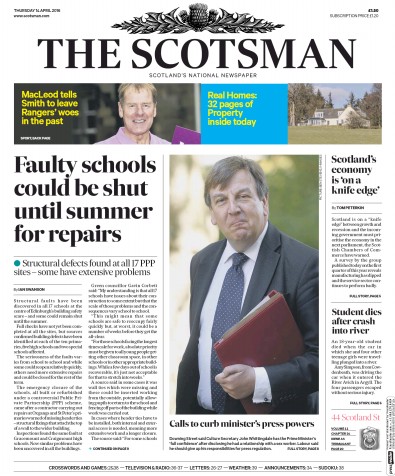 The Scotsman Newspaper Front Page (UK) for 14 April 2016