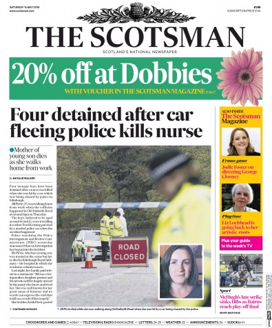 The Scotsman Newspaper Front Page (UK) for 14 May 2016