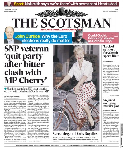 The Scotsman Newspaper Front Page (UK) for 14 May 2019