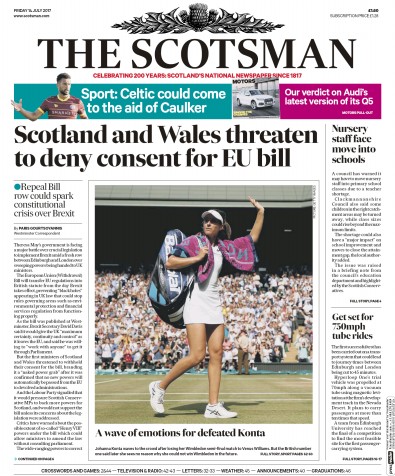 The Scotsman Newspaper Front Page (UK) for 14 July 2017