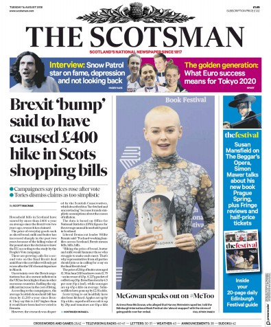 The Scotsman Newspaper Front Page (UK) for 14 August 2018