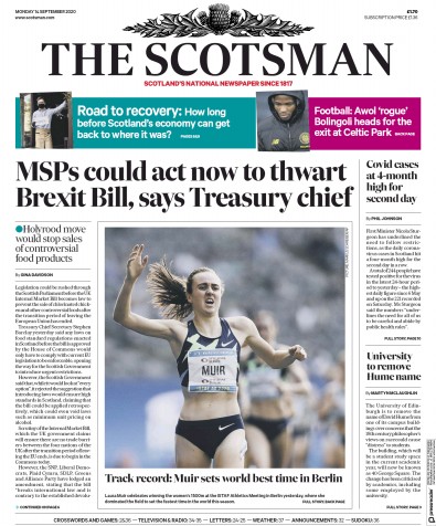 The Scotsman Newspaper Front Page (UK) for 14 September 2020