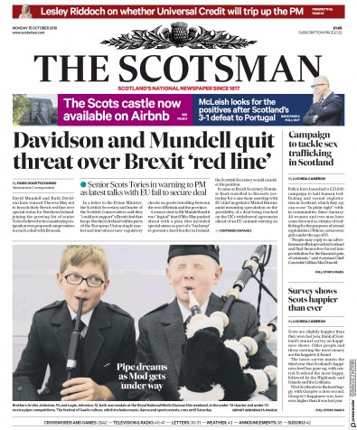 The Scotsman Newspaper Front Page (UK) for 15 October 2018