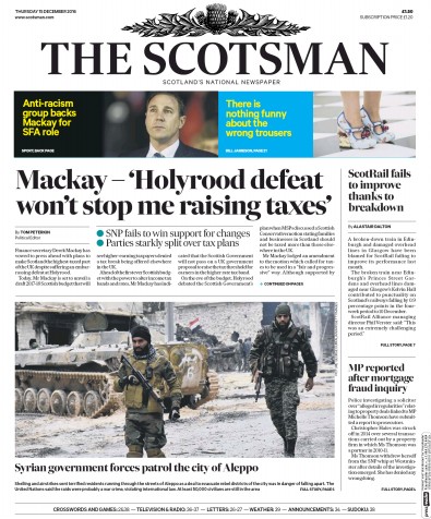 The Scotsman Newspaper Front Page (UK) for 15 December 2016