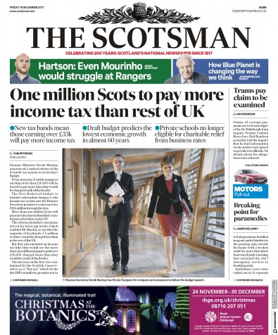 The Scotsman Newspaper Front Page (UK) for 15 December 2017