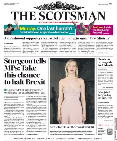 The Scotsman Newspaper Front Page (UK) for 15 January 2019