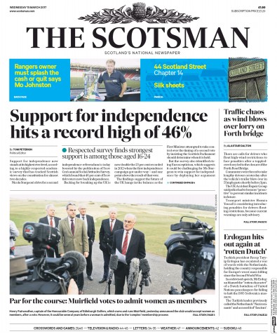 The Scotsman Newspaper Front Page (UK) for 15 March 2017