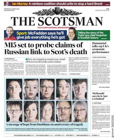 The Scotsman Newspaper Front Page (UK) for 15 March 2018