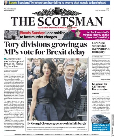 The Scotsman Newspaper Front Page (UK) for 15 March 2019