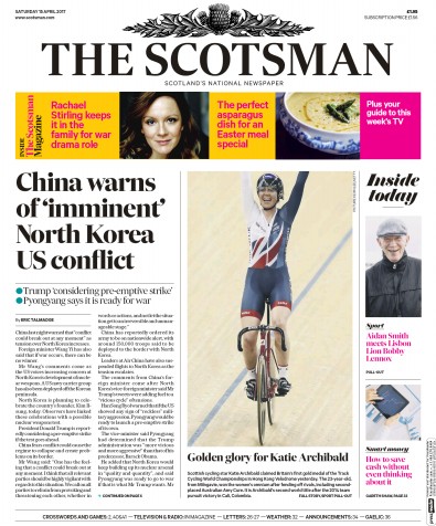 The Scotsman Newspaper Front Page (UK) for 15 April 2017