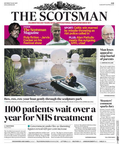 The Scotsman Newspaper Front Page (UK) for 15 July 2017