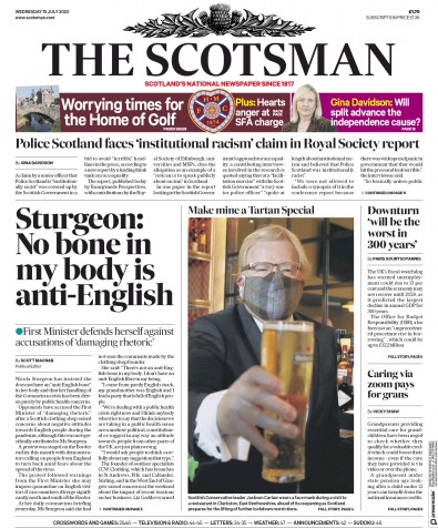 The Scotsman Newspaper Front Page (UK) for 15 July 2020