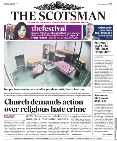 The Scotsman Newspaper Front Page (UK) for 15 August 2017