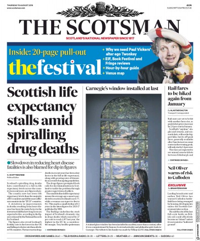 The Scotsman Newspaper Front Page (UK) for 15 August 2019