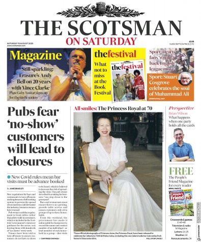 The Scotsman Newspaper Front Page (UK) for 15 August 2020